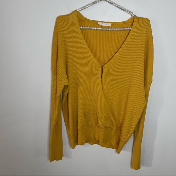 Elodie Mustard Yellow Ribbed V-Neck Wrap Sweater |Size XL| - Picture 3 of 7